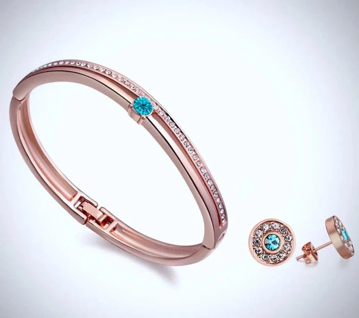 "Nicole" - Rose Gold and Cubic Zirconia Bracelet and Earrings Set