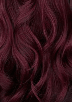 Bordeaux herbal hair colour in burgundy shade, shown on wavy hair strands