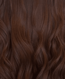 OmVeda herbal hair colour, auburn copper brown strands, close-up wavy hair