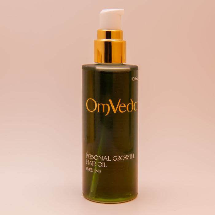 Personal growth hair oil bottle with gold pump, green tinted 100 ml bottle