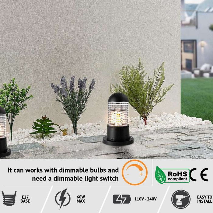 Outdoor Bollard Light IP54 Garden Pillar Light E27 Ribbed Dome Pedestal ~ 5121