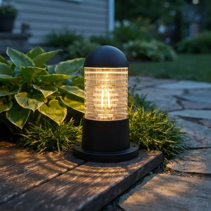 Outdoor Bollard Light IP54 Garden Pillar Light E27 Ribbed Dome Pedestal ~ 5121