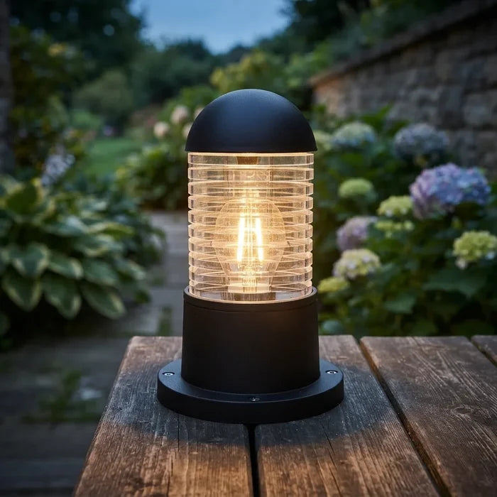 Outdoor Bollard Light IP54 Garden Pillar Light E27 Ribbed Dome Pedestal ~ 5121