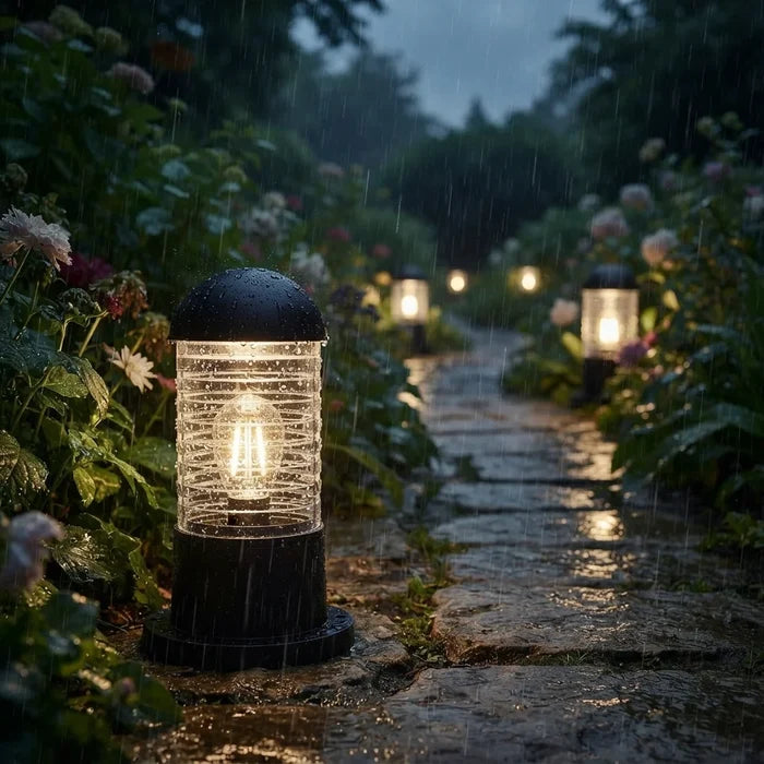 Outdoor Bollard Light IP54 Garden Pillar Light E27 Ribbed Dome Pedestal ~ 5121