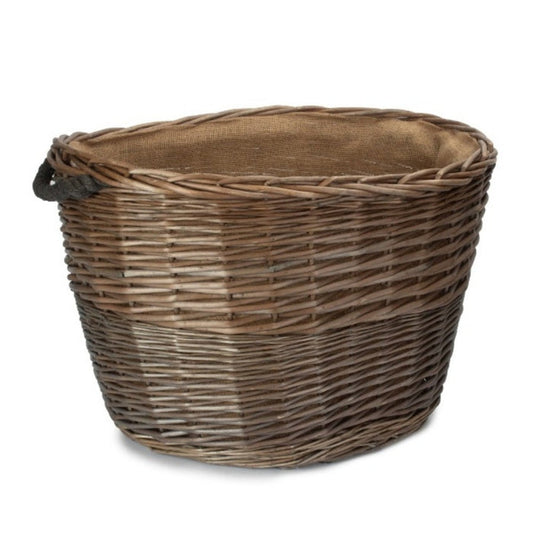Oval Hessian Lined Wicker Log Basket