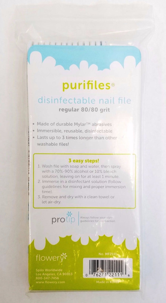 Pack of 20 Flowery Purifiles Disinfectable  REGULAR Nail File - Choose Your Grit