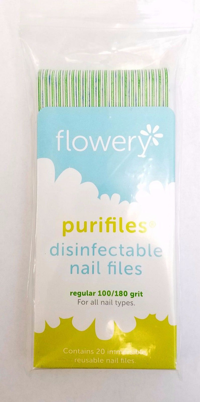 Pack of 20 Flowery Purifiles Disinfectable  REGULAR Nail File - Choose Your Grit