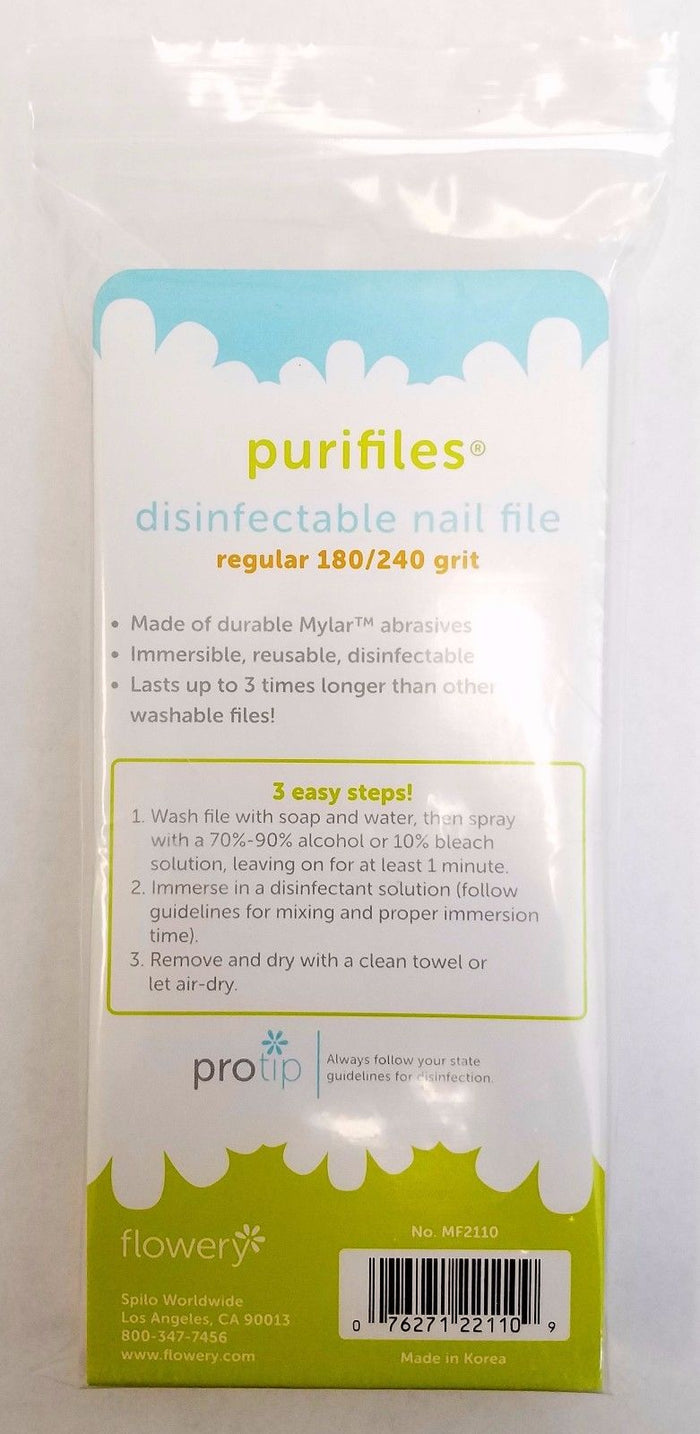 Pack of 20 Flowery Purifiles Disinfectable  REGULAR Nail File - Choose Your Grit