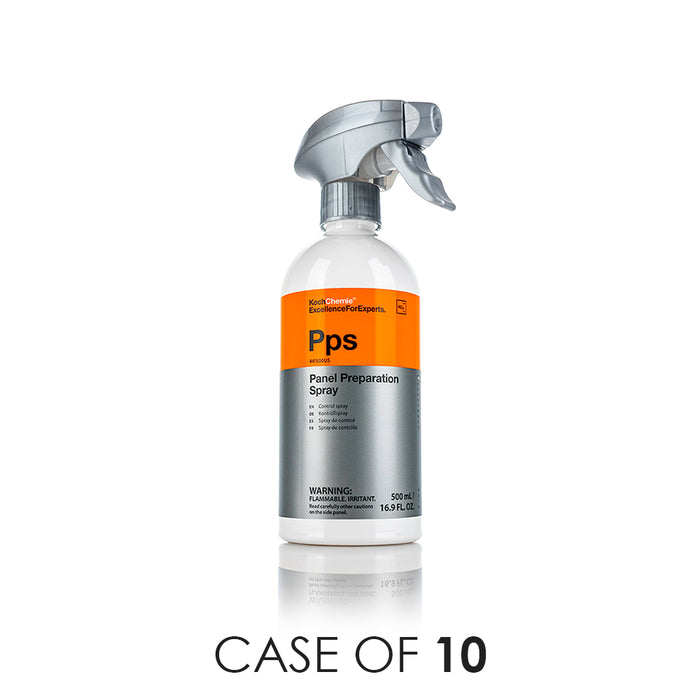 A spray bottle of Koch Chemie Panel Preparation Spray on a white background with the text 'Case of 10'.