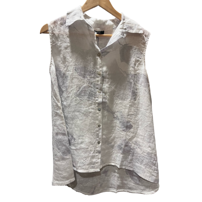 PAPA White Linen Sleeveless Collared Top