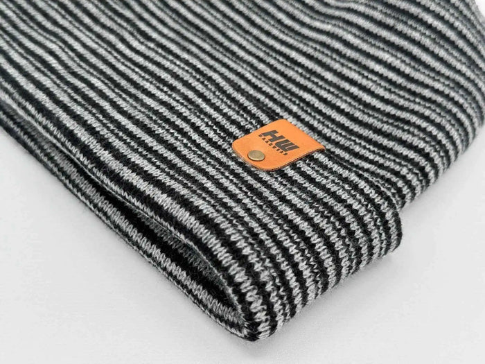 Patented H Stitch Contrast Cuffed Beanie, Black and Gray