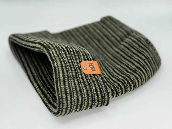Patented H Stitch Contrast Cuffed Beanie, Black and Green