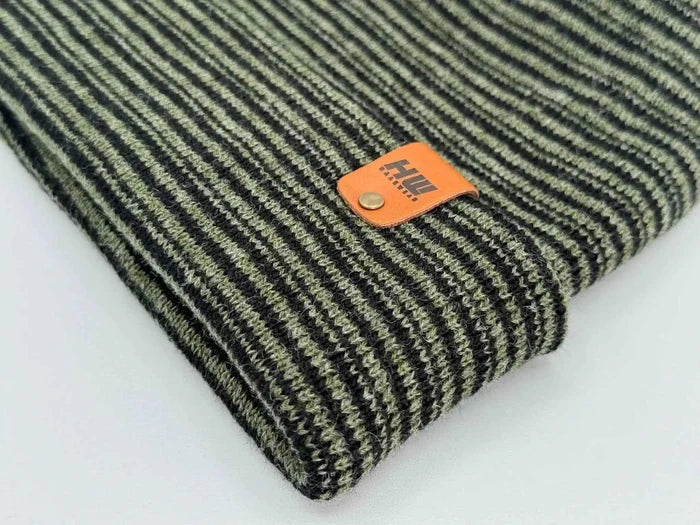 Patented H Stitch Contrast Cuffed Beanie, Black and Green