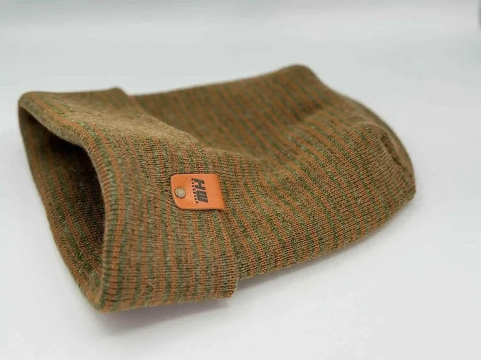 Patented H Stitch Contrast Cuffed Beanie, Brown and Green