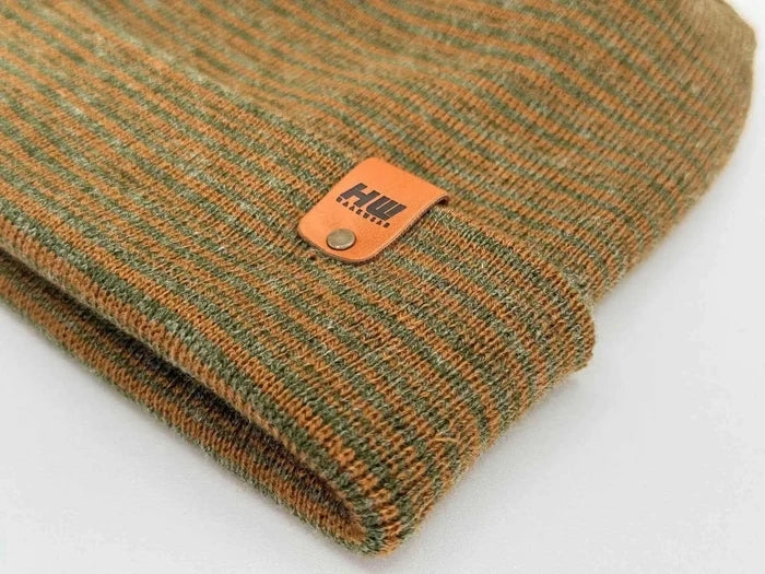 Patented H Stitch Contrast Cuffed Beanie, Brown and Green