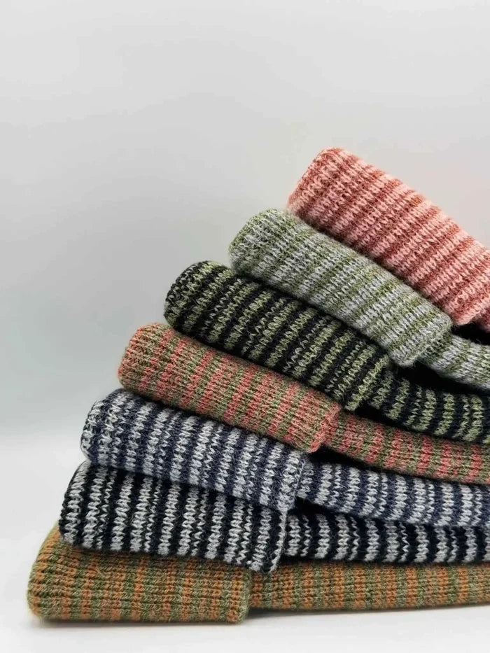 Patented H Stitch Contrast Cuffed Beanie, Brown and Green