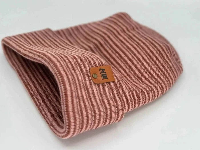 Patented H Stitch Contrast Cuffed Beanie, Burgundy and Pink