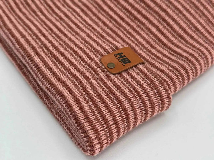 Patented H Stitch Contrast Cuffed Beanie, Burgundy and Pink