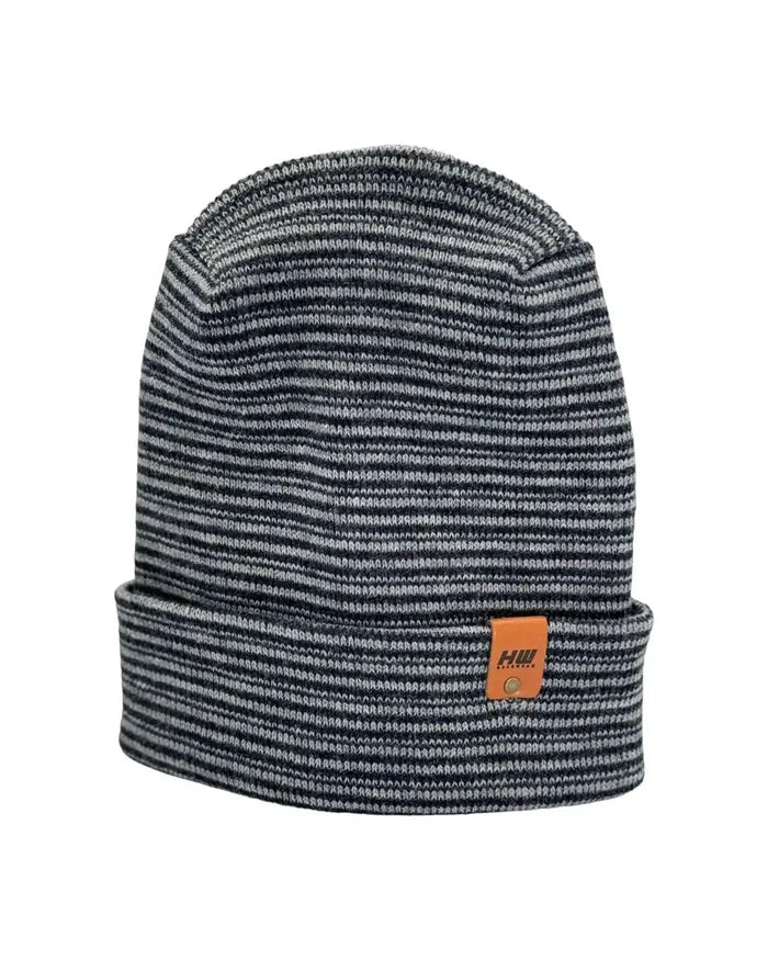 Patented H Stitch Contrast Cuffed Beanie, Gray and Denim Blue