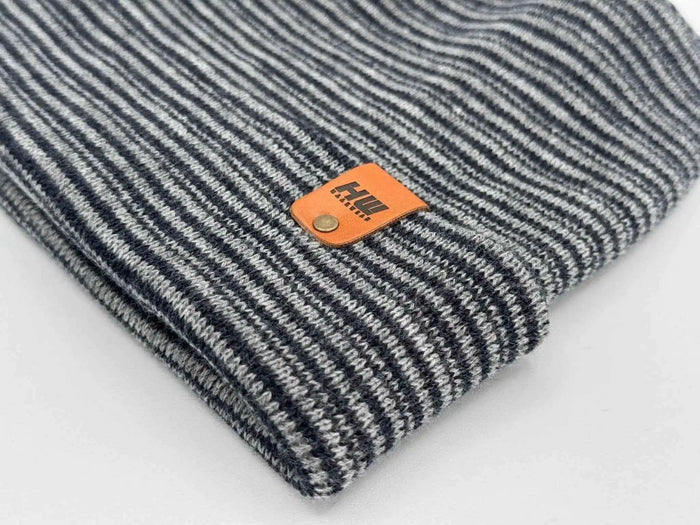 Patented H Stitch Contrast Cuffed Beanie, Gray and Denim Blue