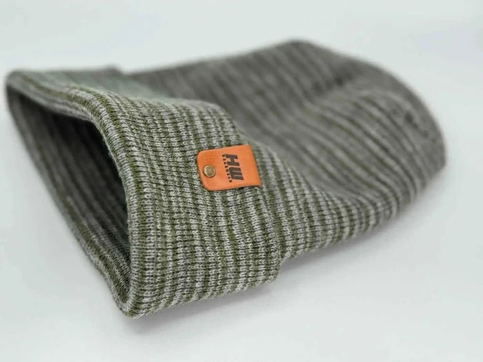 Patented H Stitch Contrast Cuffed Beanie, Gray and Green