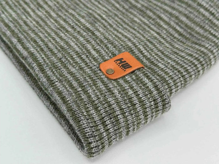 Patented H Stitch Contrast Cuffed Beanie, Gray and Green