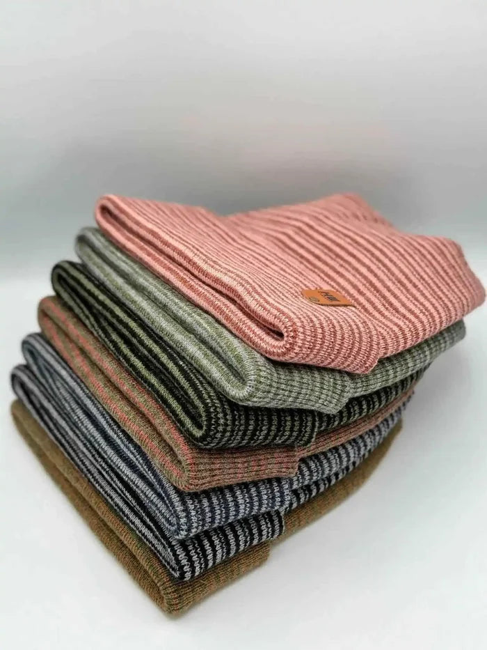 Patented H Stitch Contrast Cuffed Beanie, Gray and Green