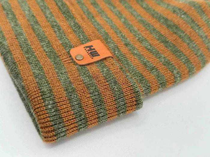 Patented H Stitch RoRo Cuffed Beanie, Brown and Green