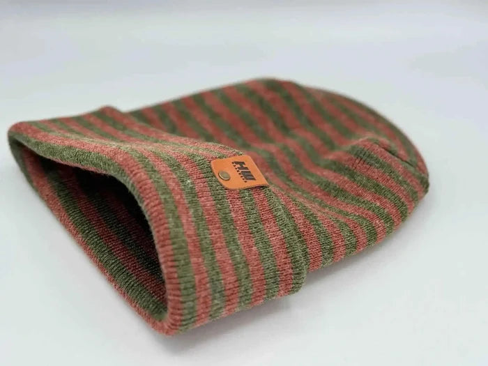 Patented H Stitch RoRo Cuffed Beanie, Burgundy and Green