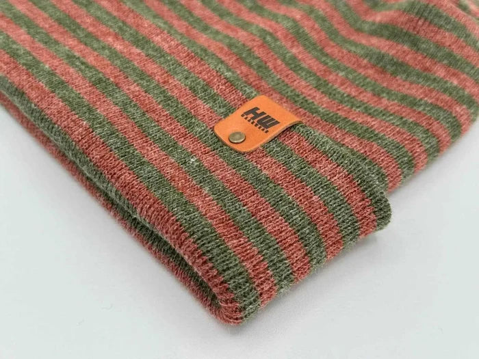 Patented H Stitch RoRo Cuffed Beanie, Burgundy and Green