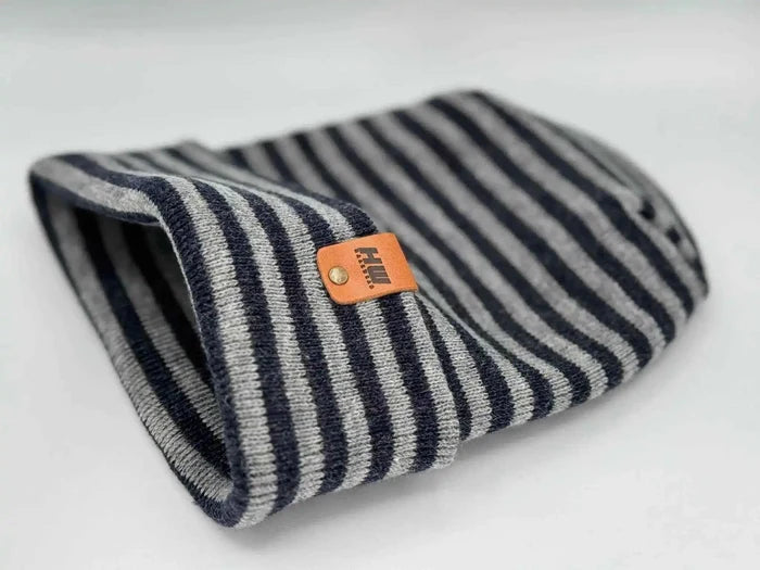 Patented H Stitch RoRo Cuffed Beanie, Gray and Denim Blue