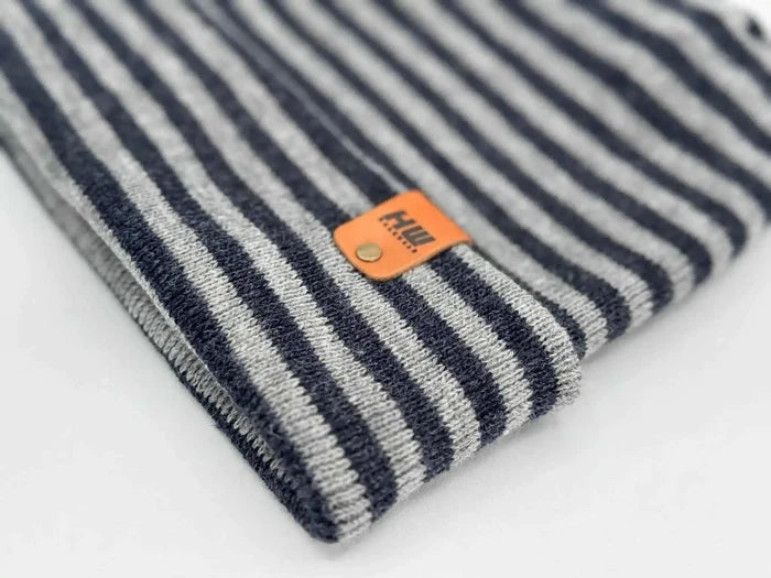 Patented H Stitch RoRo Cuffed Beanie, Gray and Denim Blue