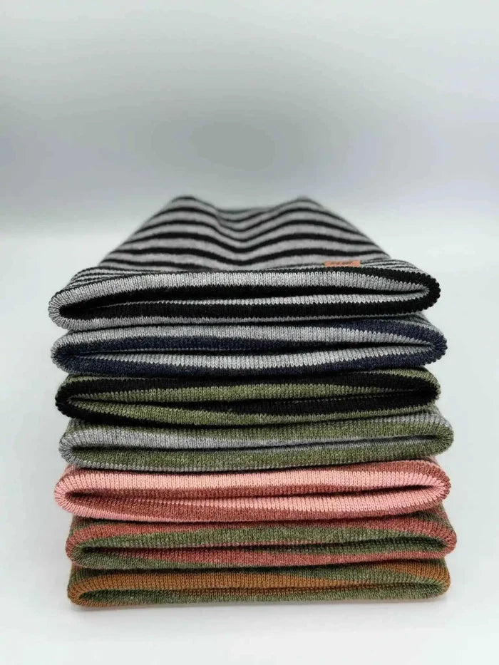 Patented H Stitch RoRo Cuffed Beanie, Gray and Denim Blue