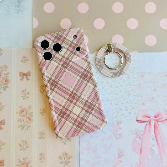 Pink Cashmere Plaid Hold It Fancy MagSafe grip ring with a soft pink, cream and taupe tartan plaid print from Fancy Bands