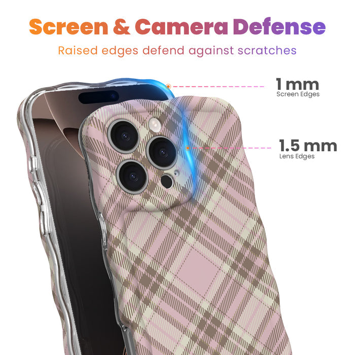 Pink Cashmere Plaid Wavy Luxe MagSafe iPhone case with a soft pink, cream and taupe tartan plaid print from Fancy Bands