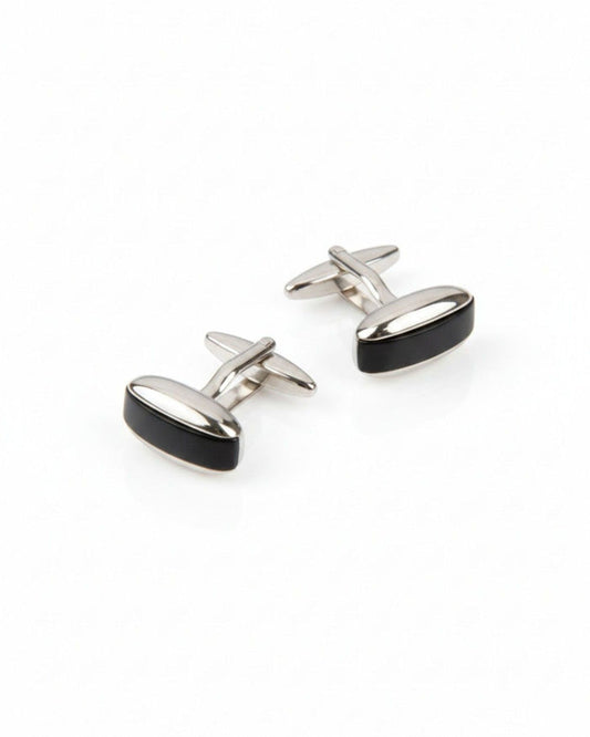 Premsons® black gloss half-moon curve cufflinks with silver-tone bars