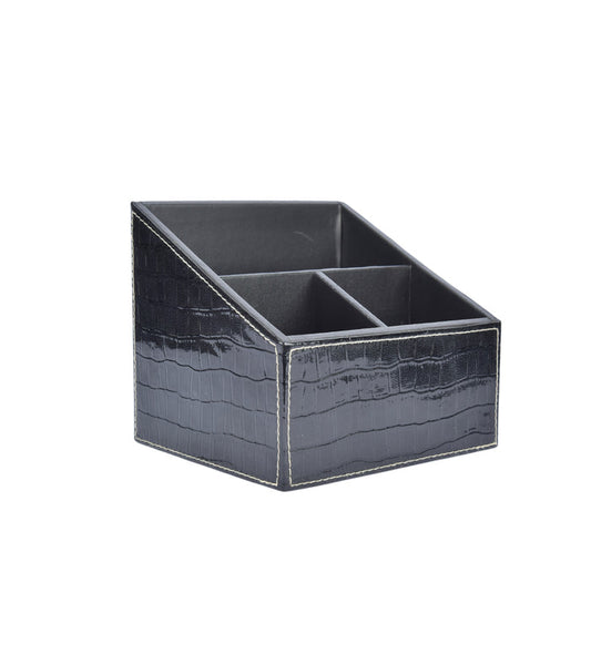 Rectangular black croc-texture remote holder with three internal compartments