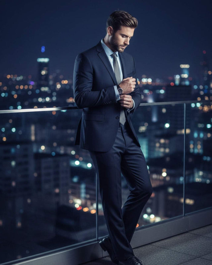 Men’s shirt cuffs with cylindrical silver cufflinks featuring glossy dark resin barrels