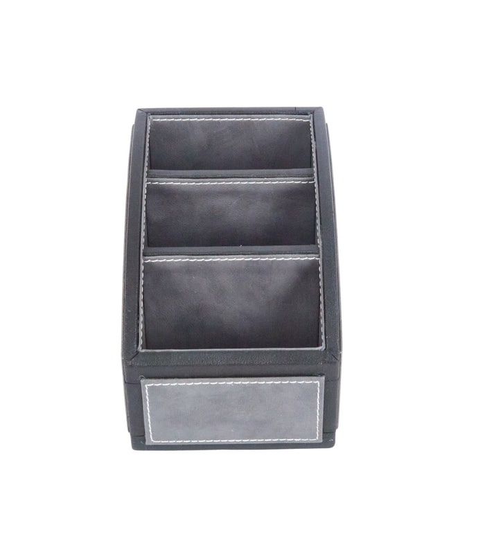 Two-tone remote holder, 3 compartments; dark grey with light trim and top divider