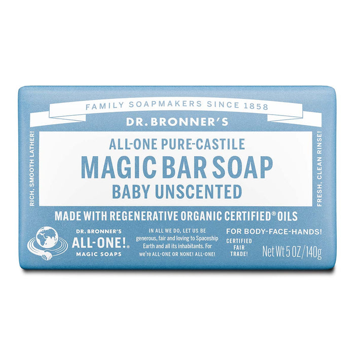 Dr. Bronner's Magic Bar Soap packaging on a white background