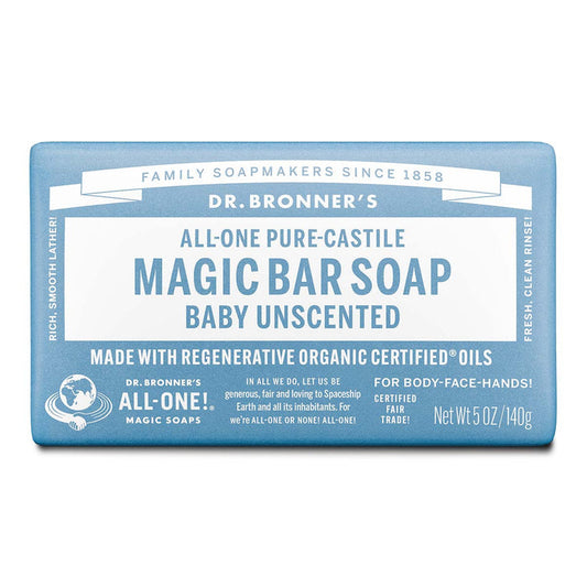 Dr. Bronner's Magic Bar Soap packaging on a white background