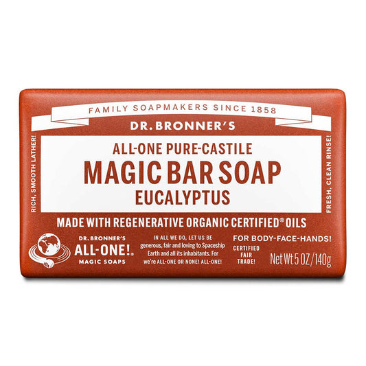 Dr. Bronner's Eucalyptus Magic Bar Soap on a white background