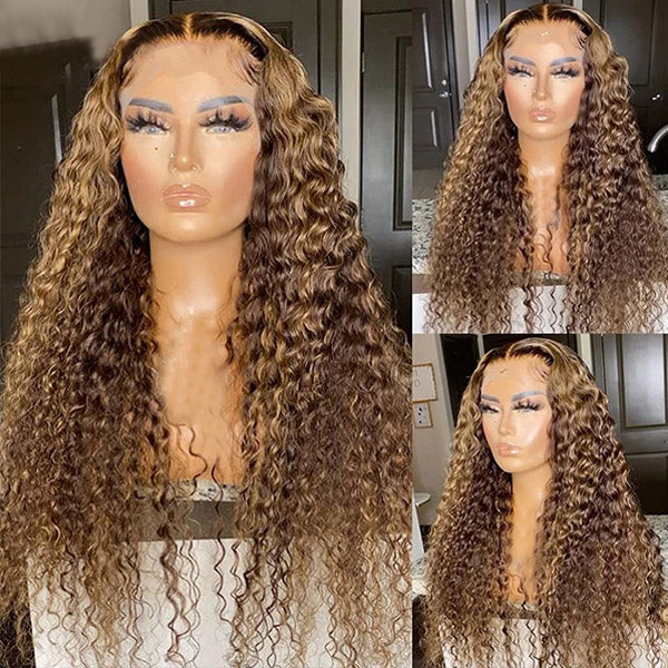 qvr wigs ombre honey blonde deep wave 30inch hd lace front human hair