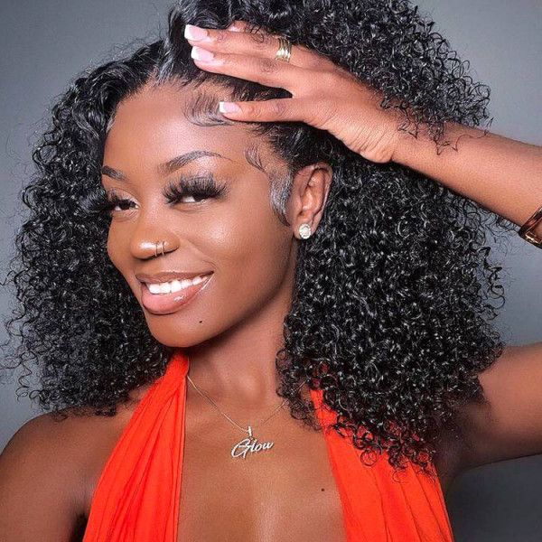 bob wigs with curly texture, 13x4 lace frontal human hair bob wigs for african american women