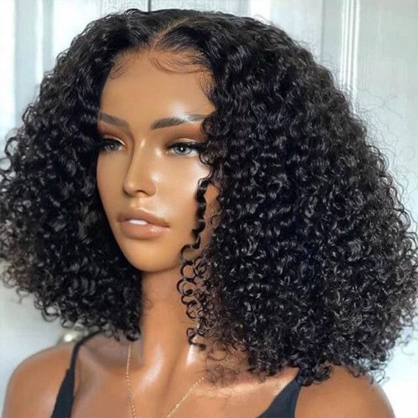 13x4 lace frontal bob wigs, short curly human hair wigs for african american women
