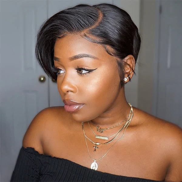 short pixie cut wigs with neat t part lace