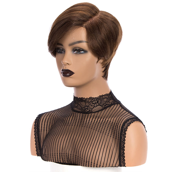 dark brown natural looking pixie cut wigs for black girls