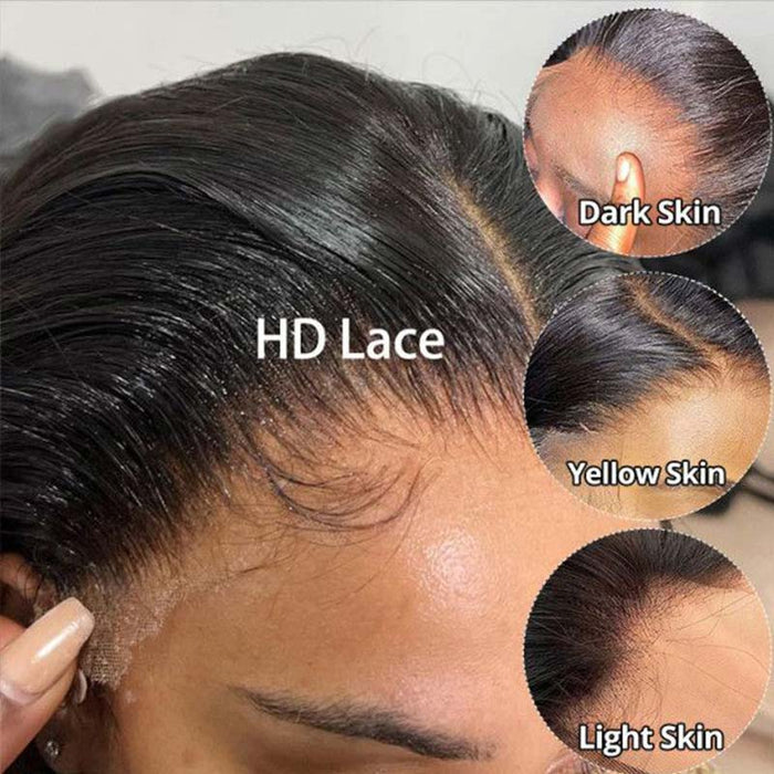 QVR Straight Hair Wig Virgin Human Hair Wigs 13x6 HD Transparent Lace Frontal Wigs Natural Black Color