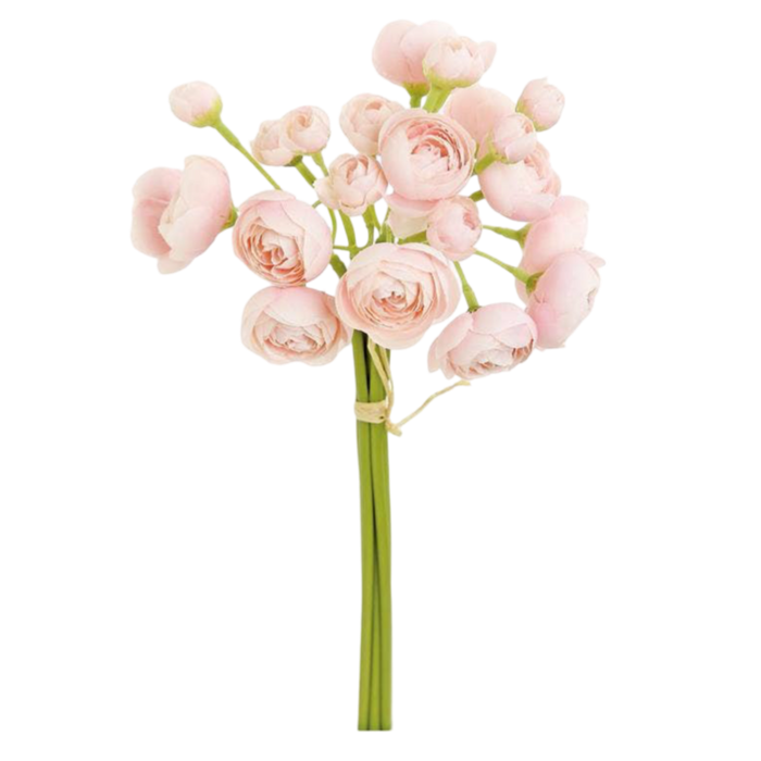 pink ranunculus bundle, faux flower stems, ranunculus bud bouquet, realistic artificial flowers, 10 inch floral stems, blush pink faux ranunculus, spring floral arrangement, home decor flower bundle, artificial flower bunch, soft pink ranunculus stems