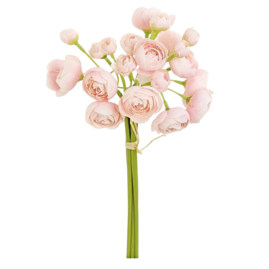 pink ranunculus bundle, faux flower stems, ranunculus bud bouquet, realistic artificial flowers, 10 inch floral stems, blush pink faux ranunculus, spring floral arrangement, home decor flower bundle, artificial flower bunch, soft pink ranunculus stems